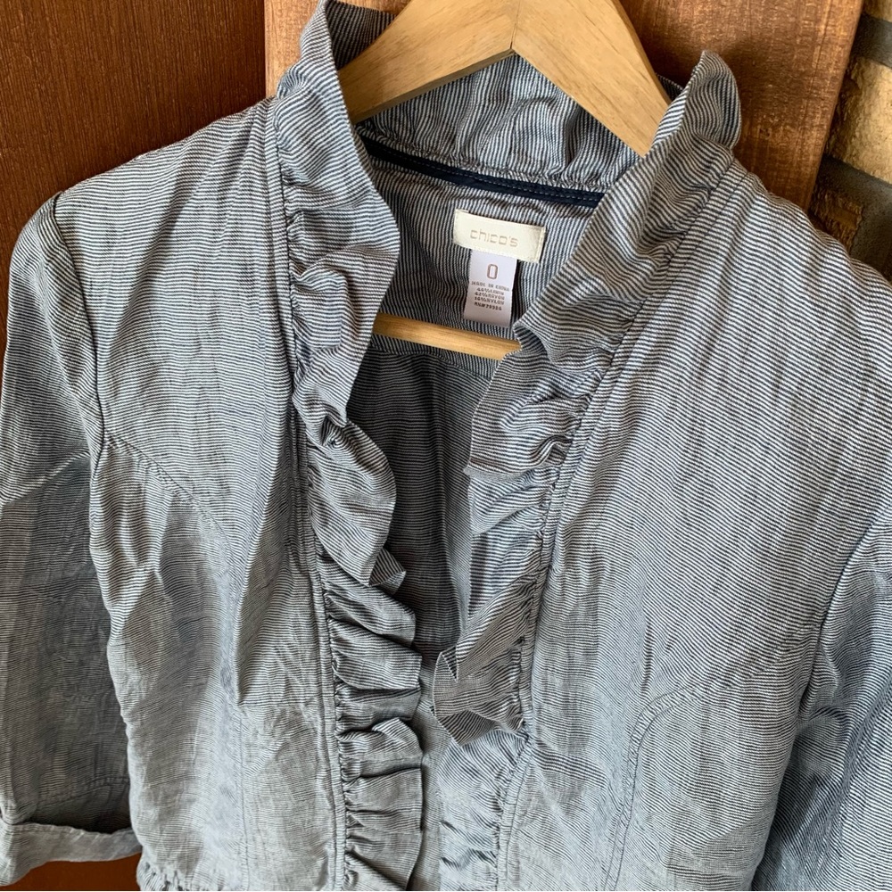 Chico’s linen blend ruffle coat